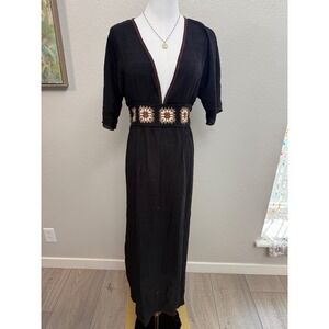 boho maxi dress crochet waist deep v flowy festival dress